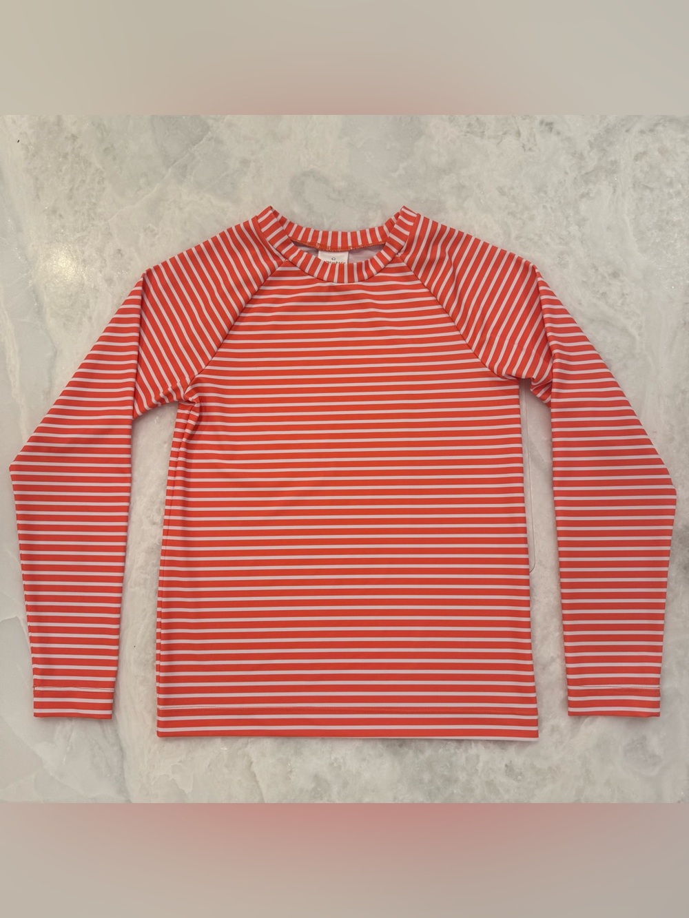 Moon and Back by Hanna Andersson Girls Rash Guard Swim Top Orange Stripe Sz 8